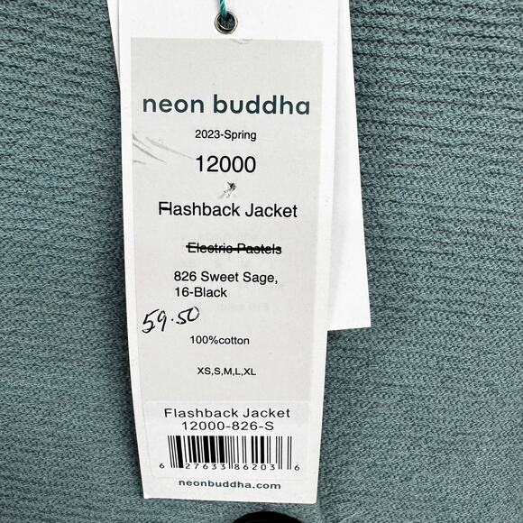 NWT Neon Buddha Green White Long Sleeve Button Down Cardigan Womens Small - Picture 6 of 7